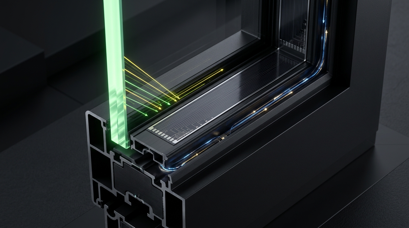 Forscher prüft leuchtende UV4PV Fensterscheibe am Prototypen