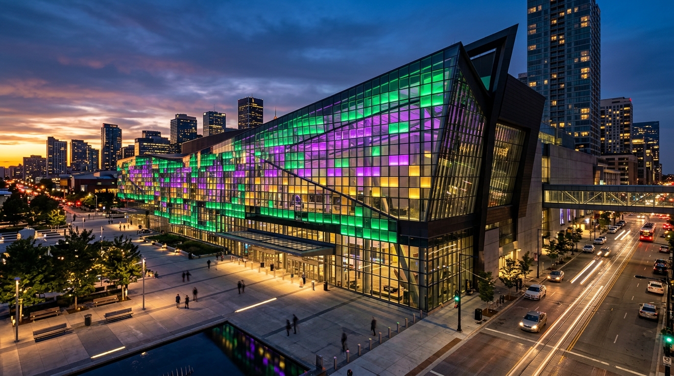 Montreal Convention Center mit bunten Glasfassaden als architektonische Inspiration